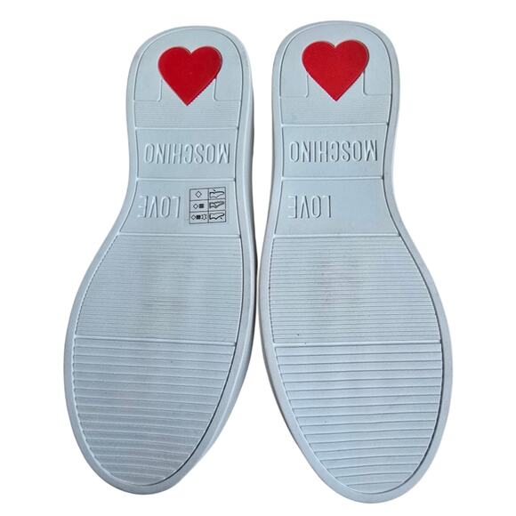 Love Moschino Sequin Heart Sneakers Size EU41 US 11 Shearling Trim White Leather - Picture 13 of 15